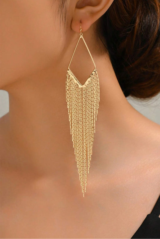 Gold Tassel Long Chain Dangle Earrings