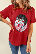 Camiseta navideña con cuello redondo y gráfico de Papá Noel rojo