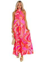 Rose Abstract Printed High Neck Knotted Nape Sleeveless Maxi Dress