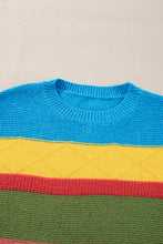 Light Blue Colorblock Mixed Textured Drop Shoulder Sweater