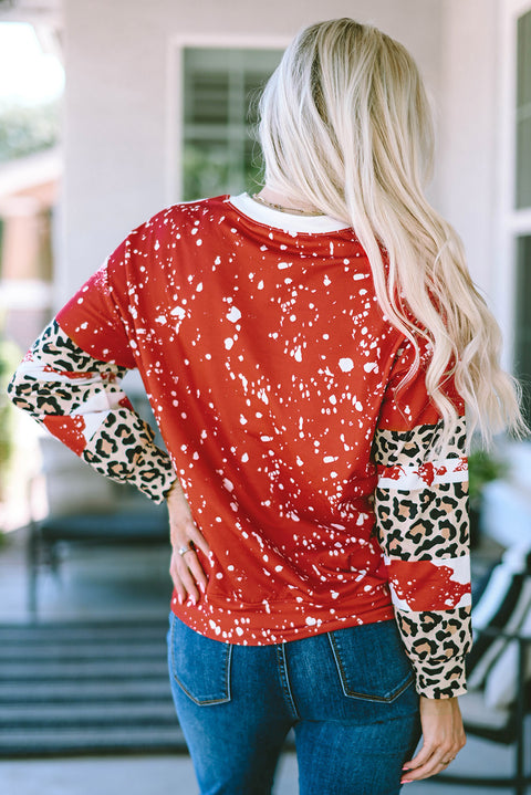 Red Tie Dye Leopard Christmas Tree Graphic Top