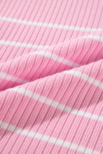 Pink Stripe Ribbed Loose Plus T Shirt