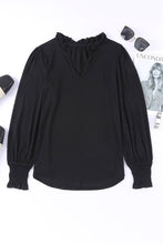 Frill V Neck Puff Long Sleeve Top