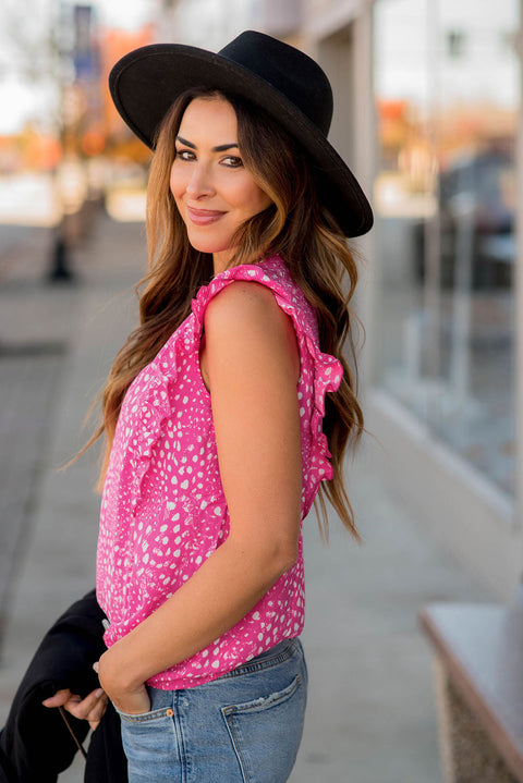 Leopard Ruffle Trim Tank Top