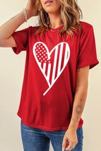 Red USA Flag Heart Shape Crewneck Graphic T Shirt