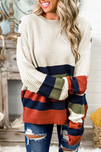 Buttoned Shoulder Drop Shoulder Striped Sweater