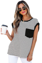 Black Stripe Chest Pocket Patch Round Neck Tank Top