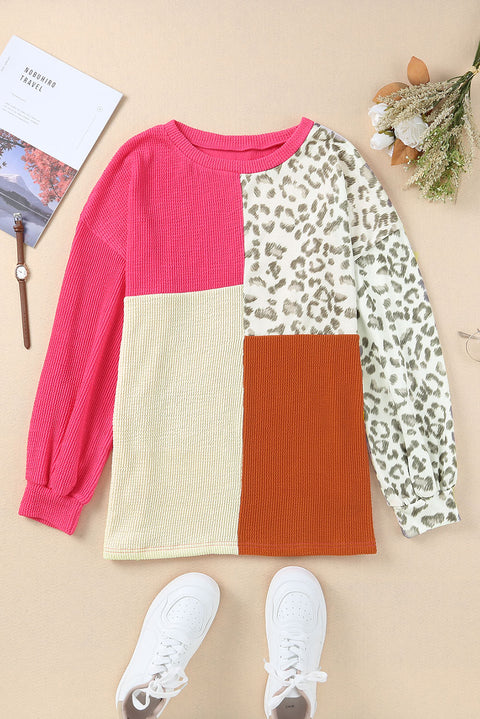 Patchwork Color Block Ribbed Long Sleeve Top