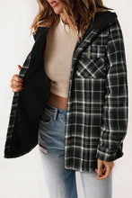 Khaki Plaid Pattern Sherpa Lined Hooded Shacket