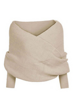 Beige Wrap Up Sleeved Plain Knit Scarf