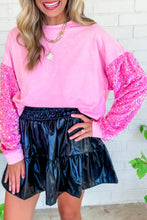 Pink Sequin Patchwork Long Sleeve Pullover Top