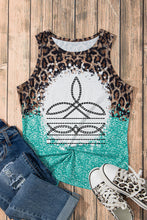 Light Blue Tie Dye Leopard Western Graphic Tank Top