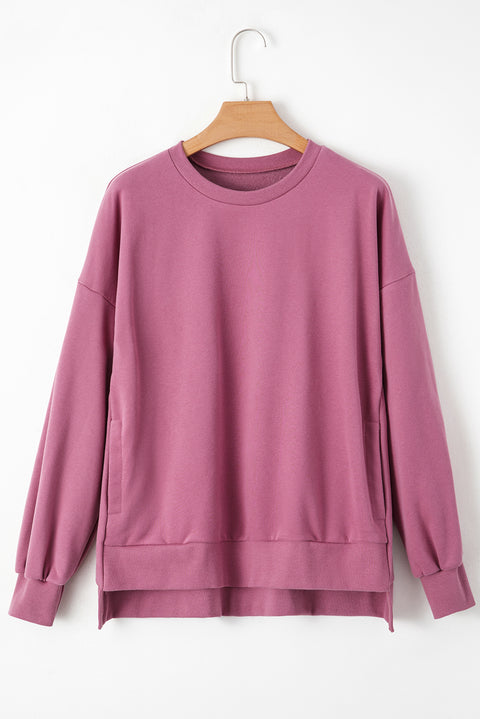 Valerian Solid Fleece Lined Drop Shoulder High Low Sweatshirt