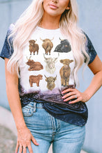 Black Western Cow Splash Ink Bleached Print Crew Neck Top