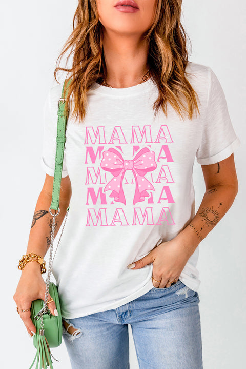 White MAMA Dotty Bowknot Graphic T Shirt