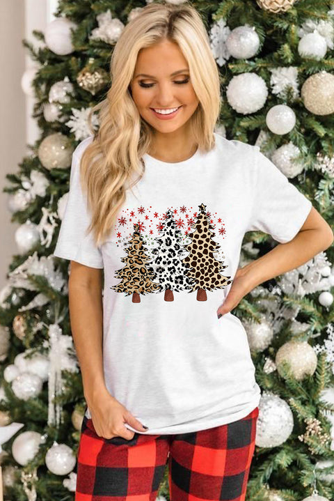 White Leopard Christmas Tree Graphic Crewneck Tee