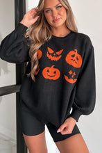 Black Halloween Pumpkin Face Pattern Drop Shoulder Sweater