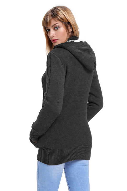 Charcoal Long Sleeve Button-up Hooded Cardigans