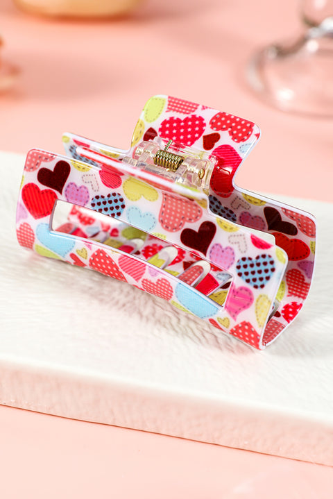 Racing Red Valentines Heart Print Hollow Out Square Hair Claw Clip