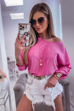 Rose Pleated Texture Roll Tab Sleeve Blouse