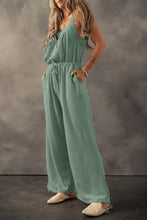 Moss Green Knotted Straps Button Textured Drawstring Jumpsuit