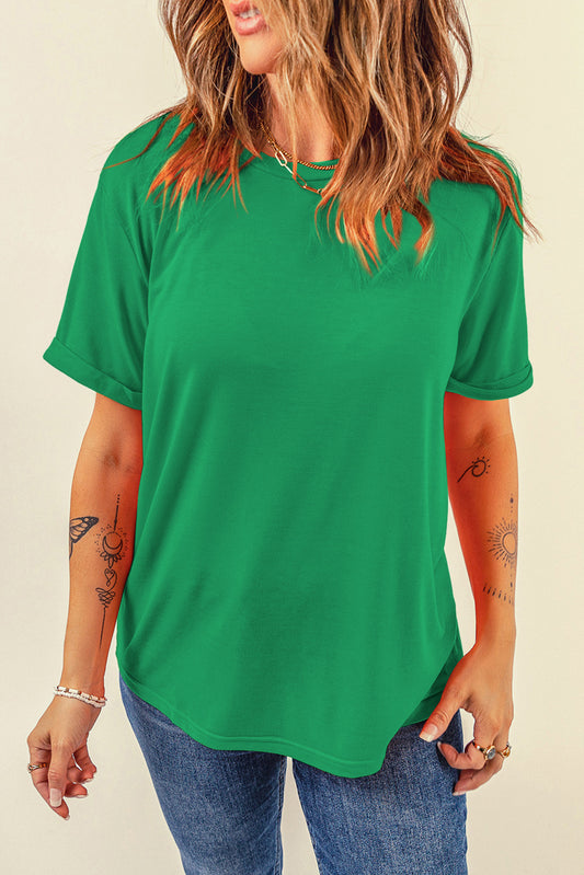 Bright Green Casual Plain Crew Neck Tee