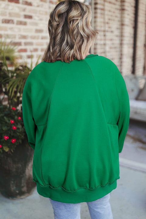 Bright Green Exposed Seam Notched Neck Drop Shoulder Plus Sweatshirt