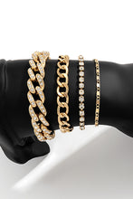 Gold 4pcs Rhinestone Decor Adjustable Chain Bracelet Set