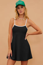 Black Sporty Ribbed Spaghetti Straps One Piece Swimdress