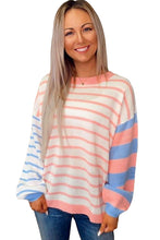 Pale Chestnut Colorblock Striped Drop Shoulder Cozy Sweater