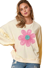 Beige Tinsel Flower Dropped Puff Sleeve Sweatshirt