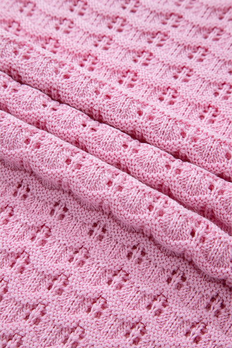 Pink Crochet Knit Drop Shoulder Sweater