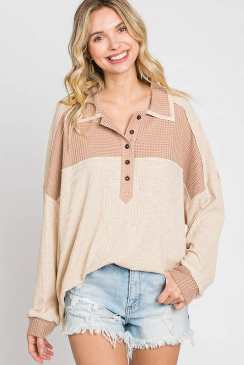 Apricot Oversized Knit Top With Waffle Contrast