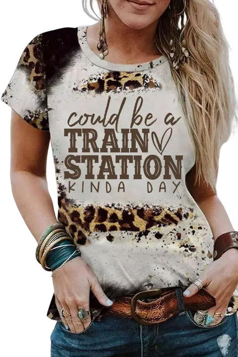 TRAIN STATION Graphic Leopard Print T Shirt