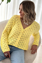 Yellow Pointelle Knit V Neck Sweater Cardigan