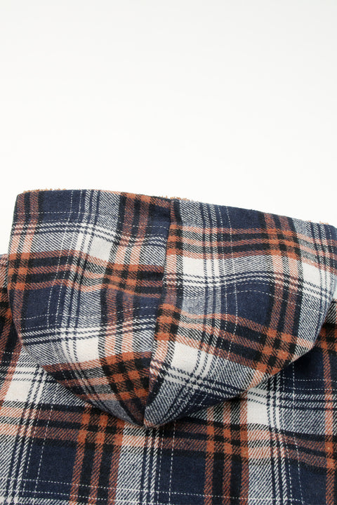 Blue Plaid Pattern Sherpa Lined Hooded Shacket