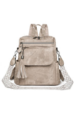 Parchment Multi-Pocket Tassel Geometric Printed Strap Backpack