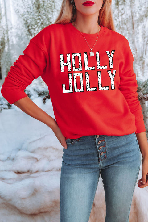 Red HOLLY JOLLY Dotty Letter Graphic Christmas Sweatshirt