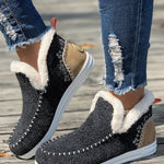 Carbon Grey Suede Stitching Patchwork Plush Lined Anklet Boots