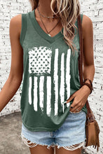 Mist Green Frayed American Flag Printed V Neck Tank Top