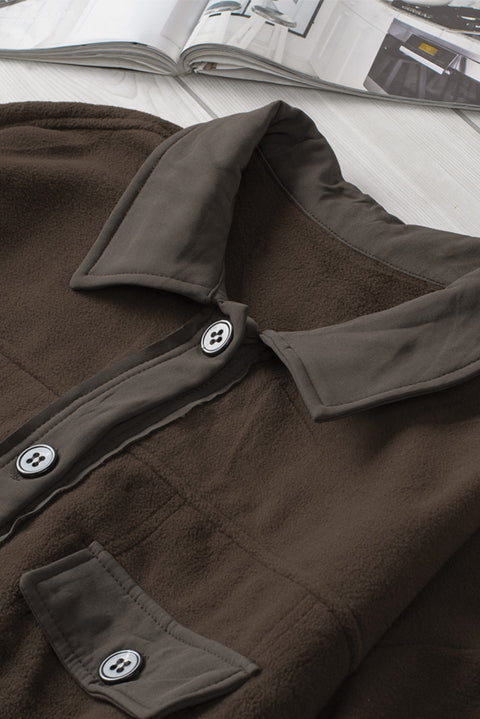 Brown Turn Down Collar Buttoned Shirt Jacket