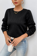 Black Cable Textured Puff Sleeve Sweatshirt