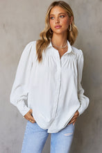 Solid Color Button Up Puff Sleeve Blouse