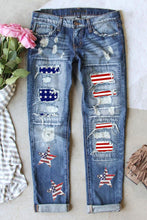 Sky Blue Sequin American Flag Star Graphic Distressed Straight Jeans