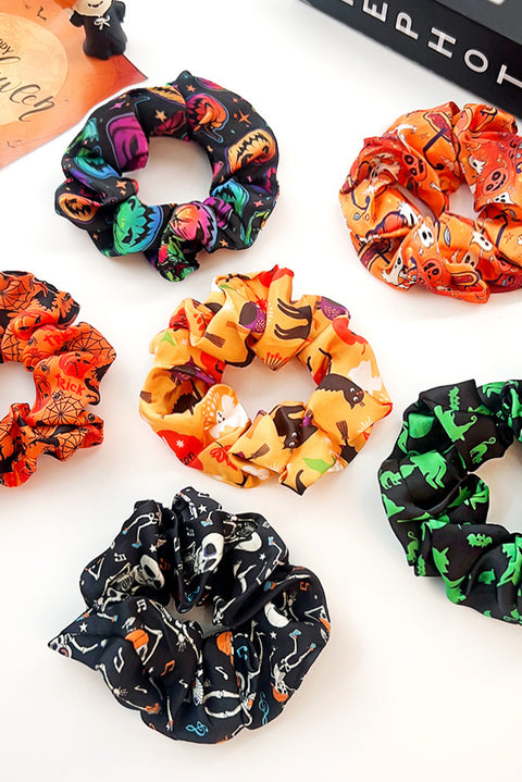 Black Halloween Pattern Print Hair Scrunchie