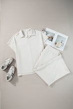 Beige Plus Size Textured Collared Top and Pants Set