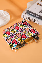 Fiery Red Heart Flower Print Corduroy Large Makeup Bag