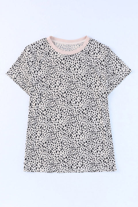 Cheetah Print O-neck Short Sleeve T Shirt