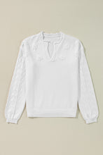 White Flower Detail Knitted Notched Neck Sweater