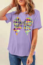 Wisteria Mardi Gras Bowknot Pattern Crew Neck T Shirt